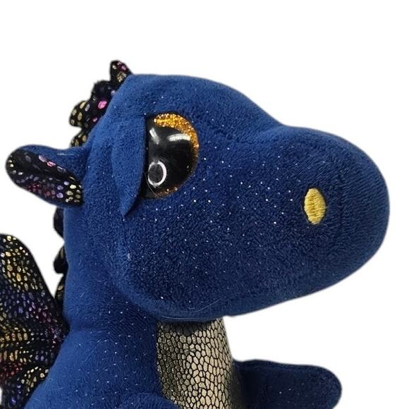 Ty Beanie Boo Saffire Dragon Plush Stuffed Animal Sparkle Blue Gold Wings 9" - Picture 2 of 8